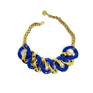 Chunky Gold & Bold Blue Link Statement Necklace